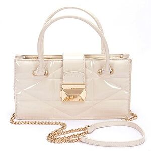 Ivory Faux Patent Leather Convertible Top Handle Swing Bag
